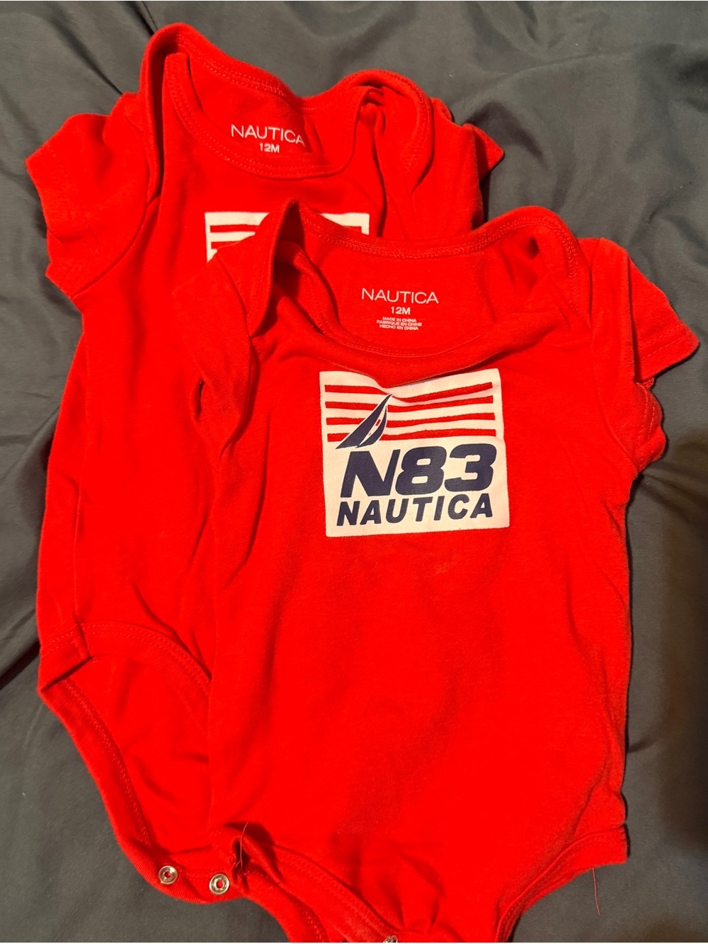 Nautica Bright Red N83 Logo Baby Bodysuits